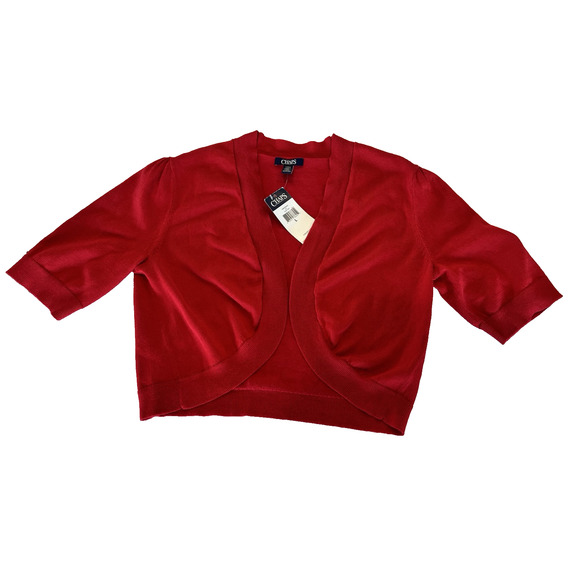 Ralph Lauren Chaps Cardigan Women SZ L Open NEW 3/4 Sleeve Yacht Red Cropped NWT - Picture 8 of 8